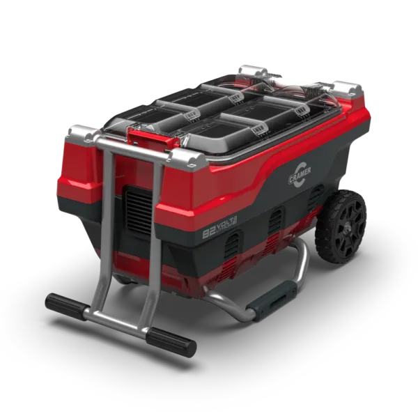 Chargeur multiports 6 emplacements, 82V, pour batteries lithium-ion d'outils de jardin.