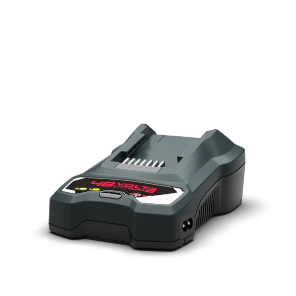 Chargeur simple 48V 4A pour batterie lithium, compatible tondeuse robot et équipements électriques.