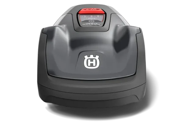 Robot tondeuse Automower® Aspire™ R4 avec kit d’installation inclus, tondeuse autonome compacte pour pelouse, couleur gris foncé.