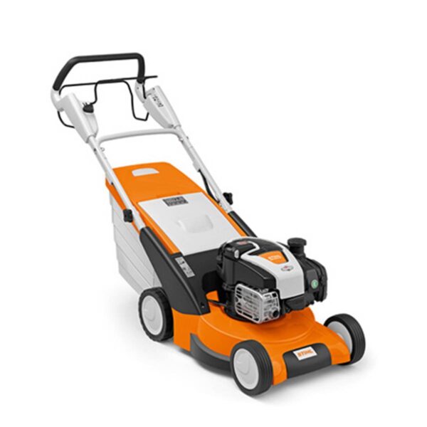 Tondeuse à gazon Stihl RM 545 VE, tondeuse thermique avec démarrage électrique, couleur orange et gris