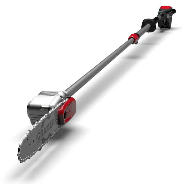Tronçonneuse perche sur batterie 82V, outil d’élagage télescopique pour arbres et haies.