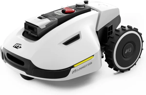 Robot tondeuse YUKA 2000 pour jardin, tondeuse autonome pour grandes surfaces, couleur noire et grise.